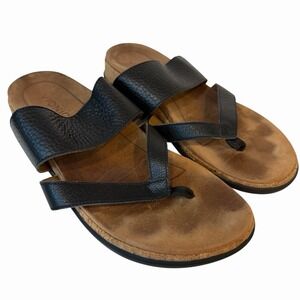VIONIC Marvina Women's Size 8 Black Leather Comfort Thong Sandals Orthotic